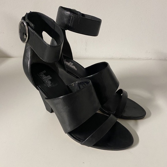 NWOB Sigerson Morrison Forum Sandal Black Leather Open Toe Cone Heel Ank… - Picture 2 of 8